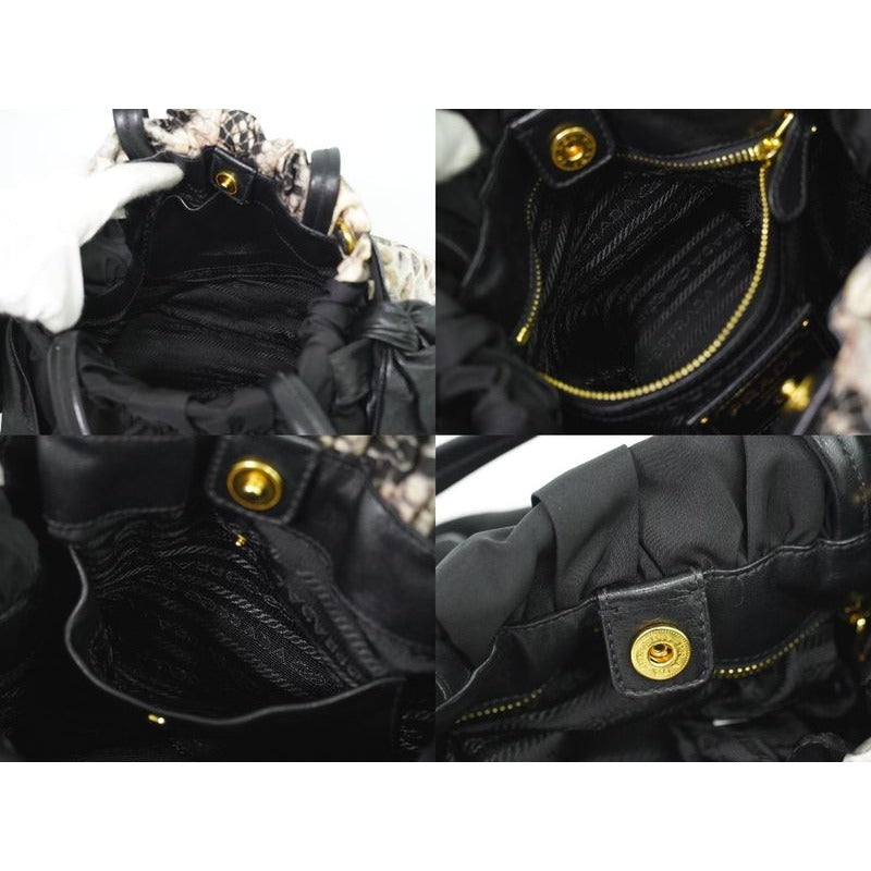 Prada Python Pattern 2-Way Shoulder Bag Handbag Pochette Nylon Black — view 8