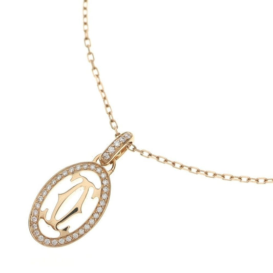 Cartier Double C Diamond Necklace 18k PG Pink Gold Pendant