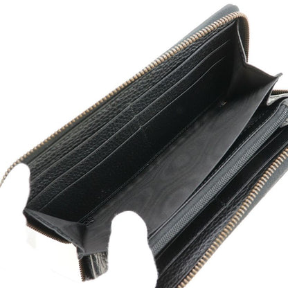 Gucci Round Zipper Embroidery GG Marmont 474584 Leather Black Unisex Long Wallet