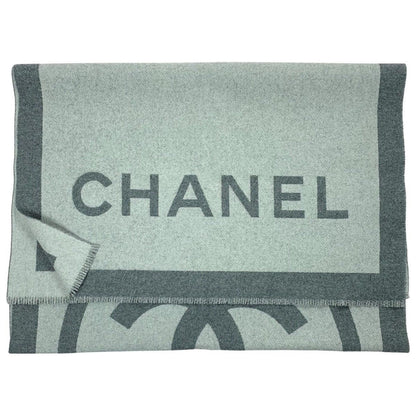 Chanel Coco Mark Large Gray Cashmere Silk Stole Shawl