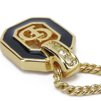 Christian Dior Necklace Metal Gold Black Accessories Logo Rhinestone Ladies