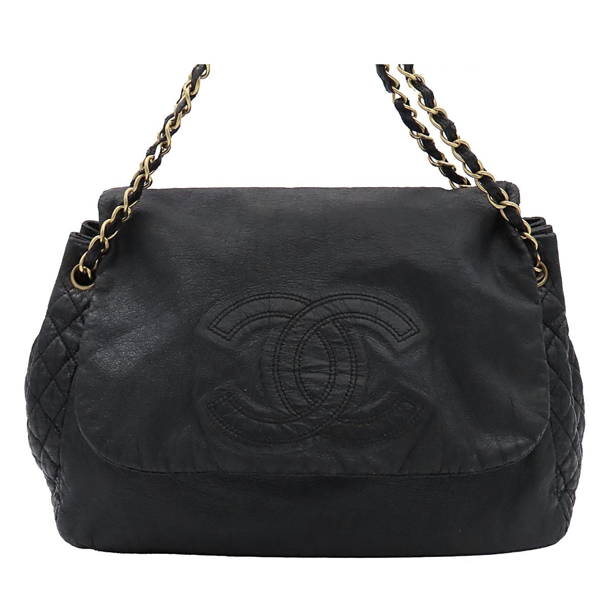 Chanel Chain Shoulder Bag CC Logo Black Gold Leather