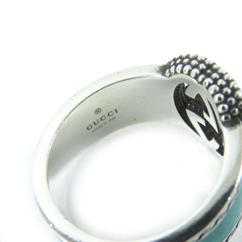 Gucci Interlocking G Ring - Ring Ag925 Enameled Silver Greenish No 15 Made In