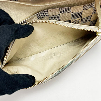 Louis Vuitton Portefeuille Emily N63021 Damier Azur Long Wallet Women's Gold