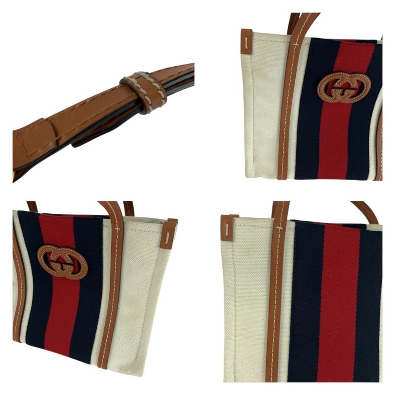 Gucci Interlocking White Brown Gold Hardware Canvas Shoulder Bag Tote Bag 2way