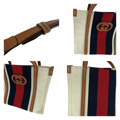 Gucci Interlocking White Brown Gold Hardware Canvas Shoulder Bag Tote Bag 2way