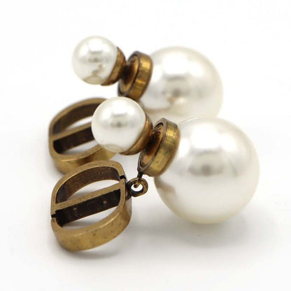 Christian DIOR Earrings Tribal Pearl CD Logo Antique Gold Color 11.7g Accessorie