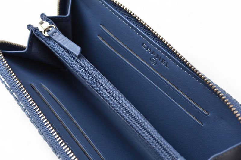 Chanel Wallet Fold Chanel Wallet A81973 Coco Mark Deauville Blue Tweed