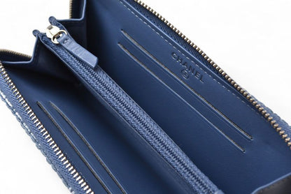 Chanel Wallet Fold Chanel Wallet A81973 Coco Mark Deauville Blue Tweed