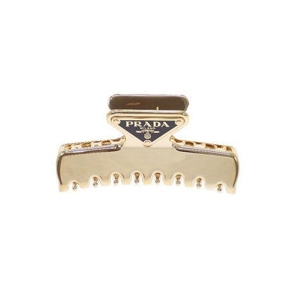 Prada Hair Clip Metal Gold Black Triangle Logo