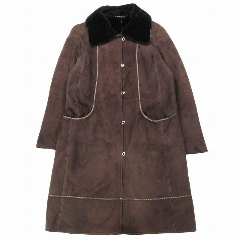 Fendi Shearling Long Coat Knee Length Brown Size 48