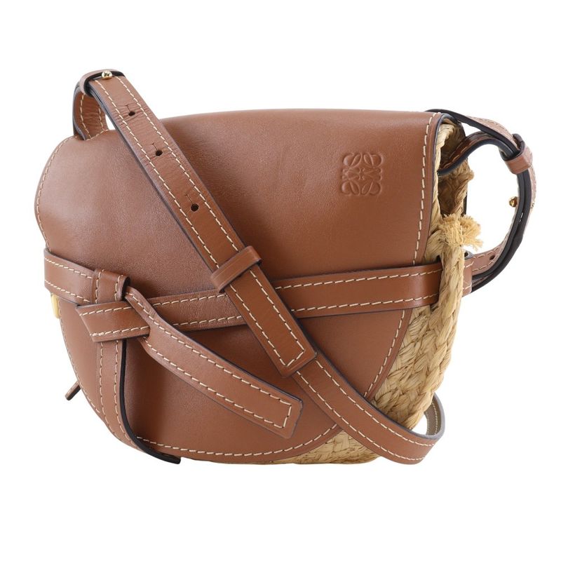 Loewe Gate Small 329.13t20-2924 Leather And Raffia Brown Women Shoulder Bag