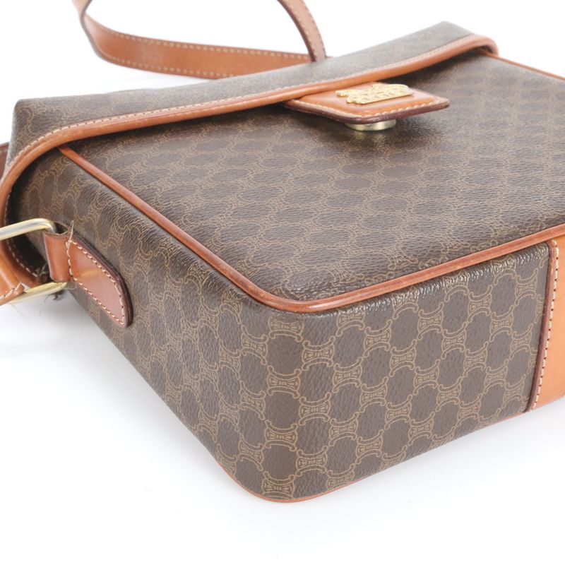 Vintage Celine Macadam Leather Shoulder Bag Crossbody Brown Tote Women's RRE