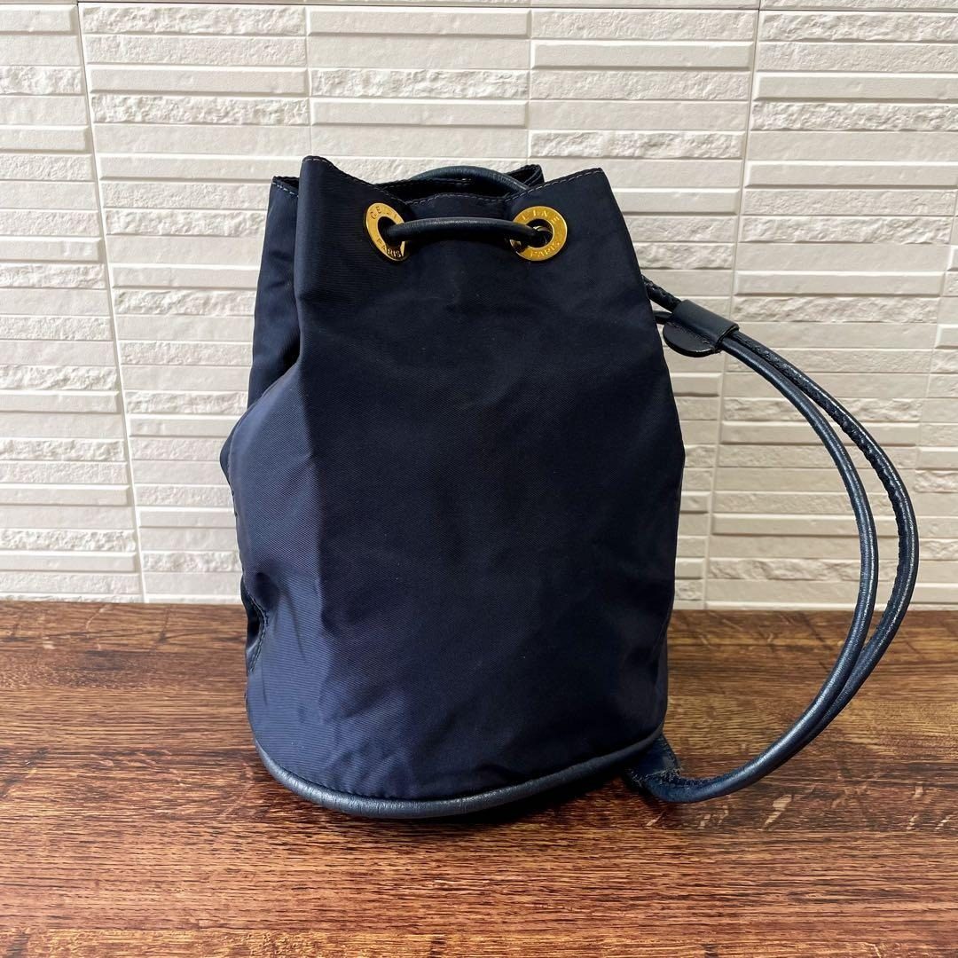 Celine Nylon Leather Shoulder Bag Drawstring Gold