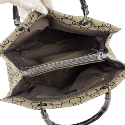 Gucci Tote Bag Bamboo Line GG Pattern Gray Black Nylon Canvas