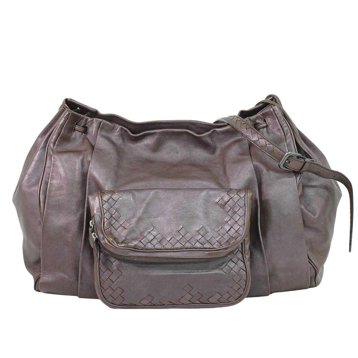Bottega Veneta Intrecciato Shoulder Bag Pochette Leather Brown