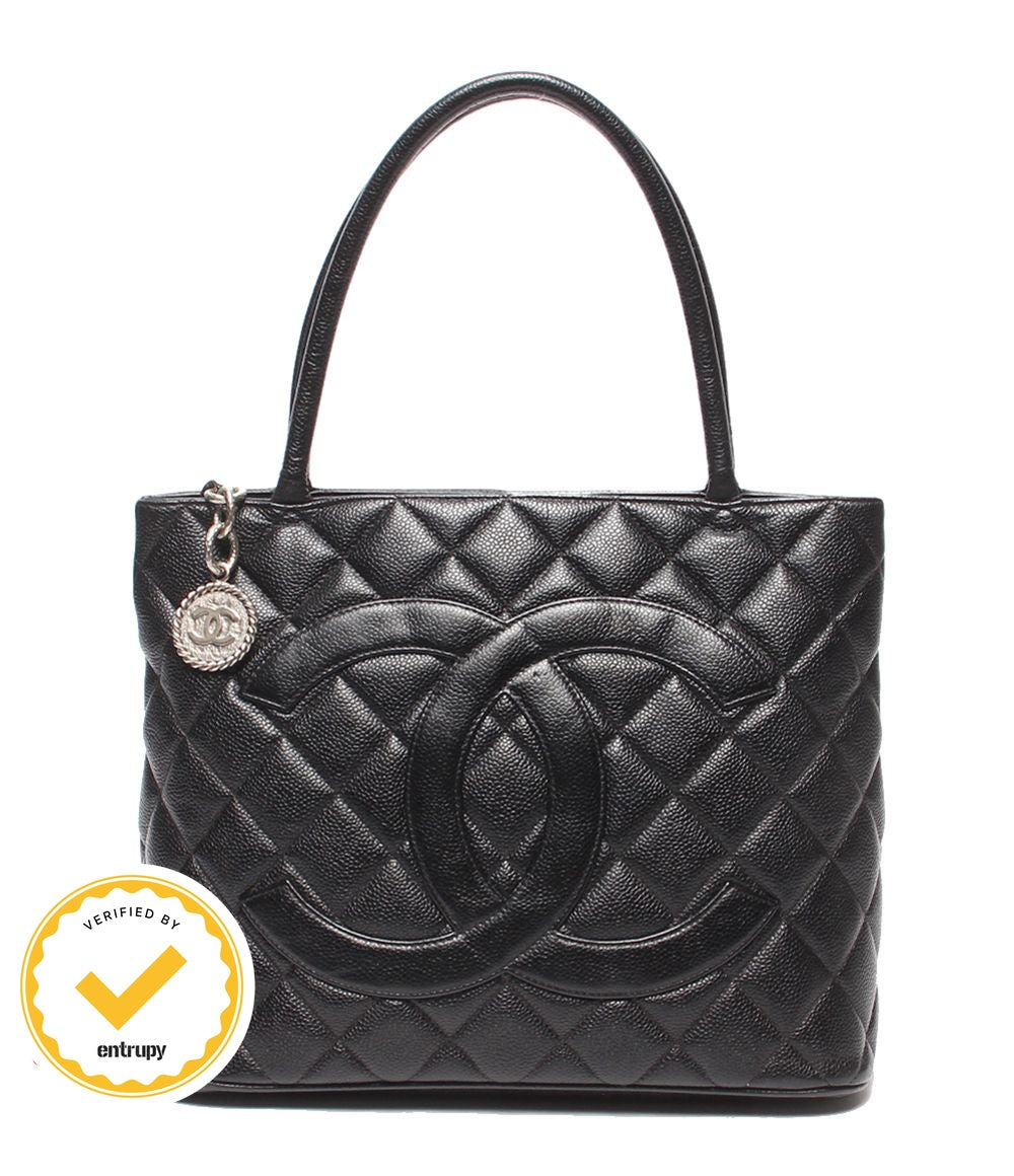 Chanel Tote Bag Silver Caviar Leather Quilted Reissue