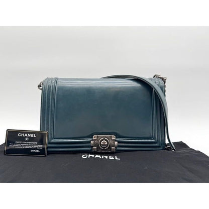 Chanel Shoulder Bag Boy CC Logo Leather with Shield Chain