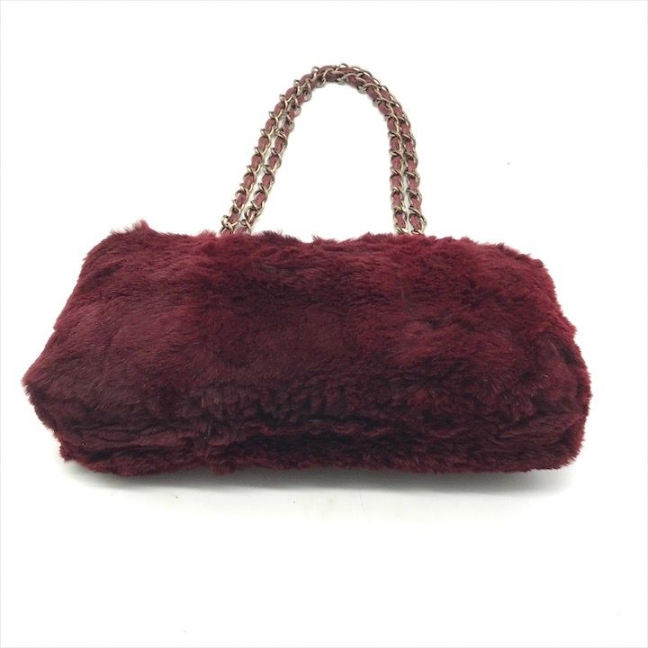 Chanel CC Logo Lapin Chain Shoulder Bag Wine Red Gold Vintage