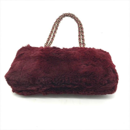 Chanel CC Logo Lapin Chain Shoulder Bag Wine Red Gold Vintage