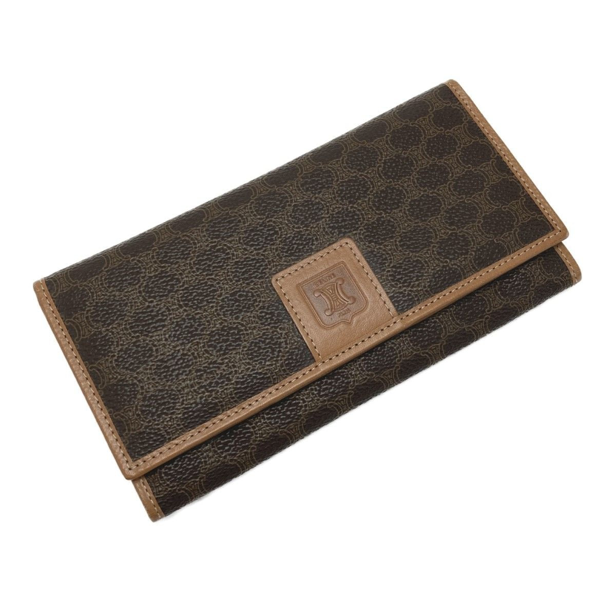 Celine Macadam Pattern Bifold Wallet Pouch Brown Leather Long