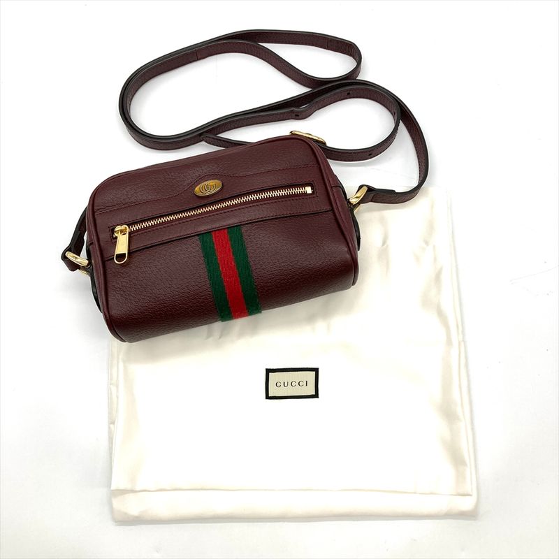 Gucci Ophidia Shoulder Bag Leather Bordeaux Gold Hardware Women