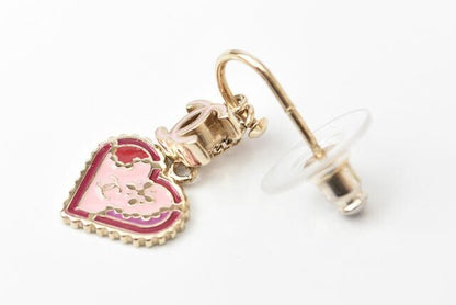 Chanel Earrings Chanel Swing Earrings CC Mark Heart Motif Pink Gold