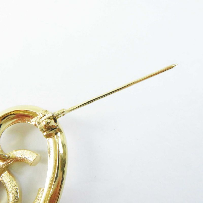 CHANEL F23C Coco Mark Heart Brooch With Rhinestones Gold With Box Ladies