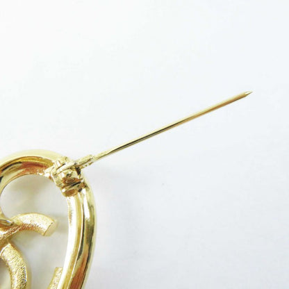 CHANEL F23C Coco Mark Heart Brooch With Rhinestones Gold With Box Ladies