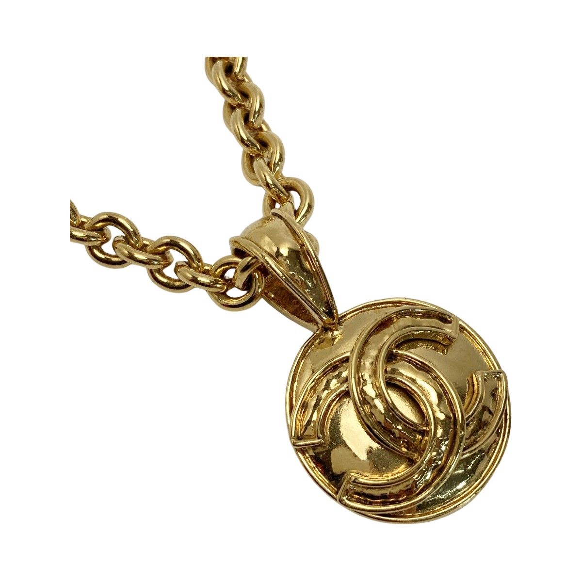 Chanel Cocomark Round Necklace 94p Gold Plated Vintage