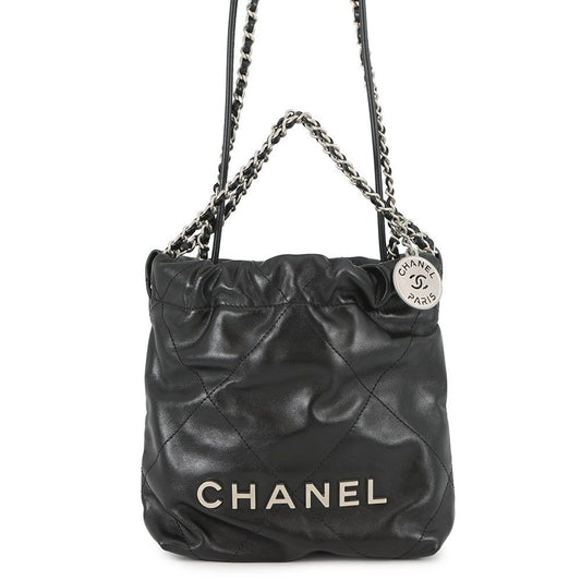 Chanel Handbag 22 Mini CC Logo Shiny Calf Leather 2-Way