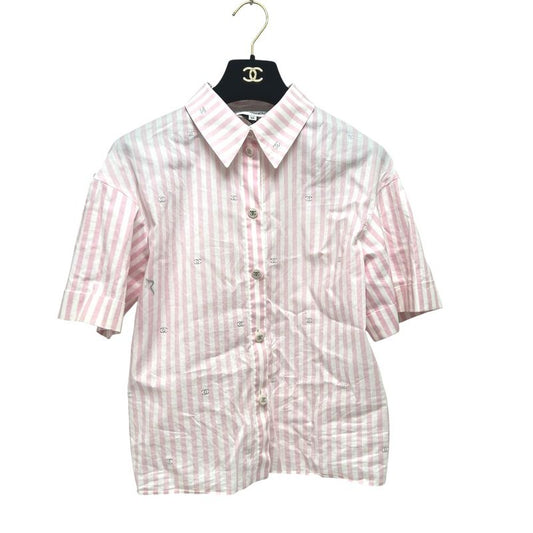 Chanel Short Sleeve Shirt Coco Beach Stripe P76220 Cotton Pink