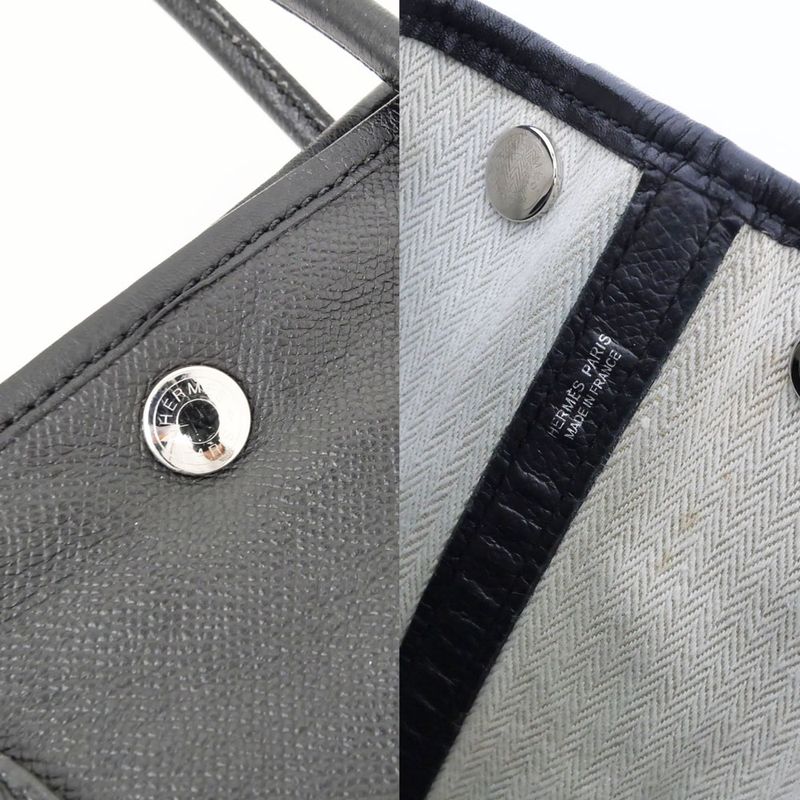 Hermes Garden Party T PM 30 Black Epson T Engraved Leather Hand Tote Bag