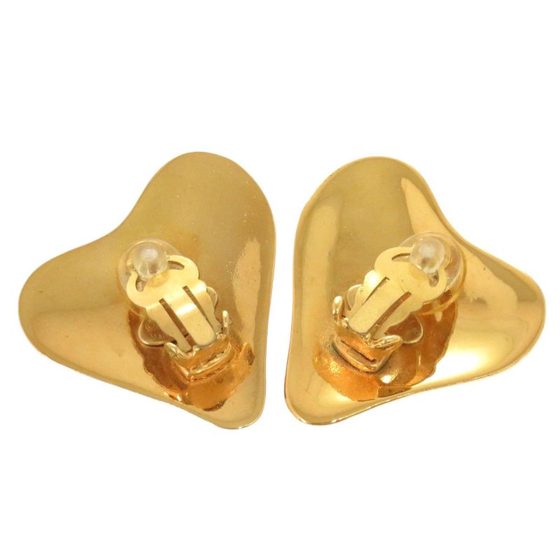 Chanel Vintage Coco Mark Heart Metal Gold Earrings 0179 Chanel