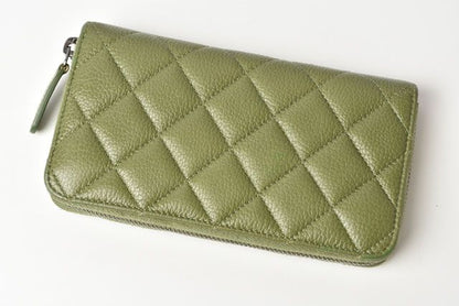 Chanel Wallet Medium Wallet Quilted Matelasse Caviar Skin Moss Green 230928-ch