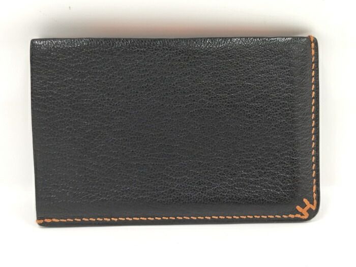 Hermes H Sellier Card Case Verso Leather Black Stamped B