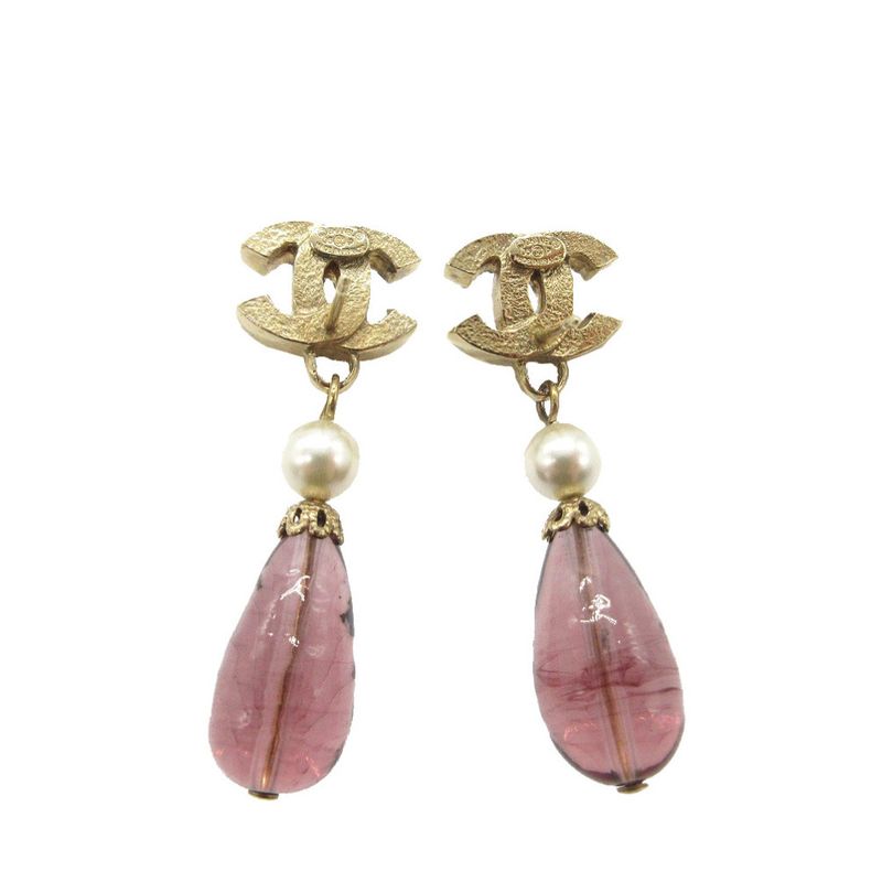 Chanel Coco Mark Earrings Faux Pearl/stone/metal 05P Gold 0755 Chanel