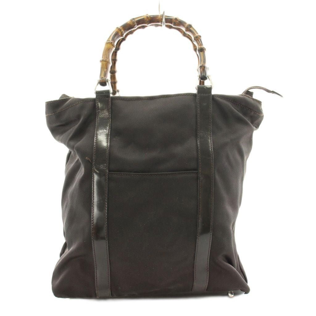 Gucci Bamboo Handle Handbag Nylon Leather Brown