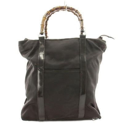 Gucci Bamboo Handle Handbag Nylon Leather Brown