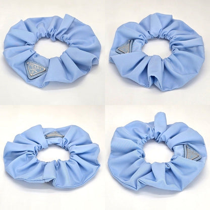 Prada Scrunchie Hair Triangle Logo Celeste Sky Blue Color Tessuto Recycled — view 2