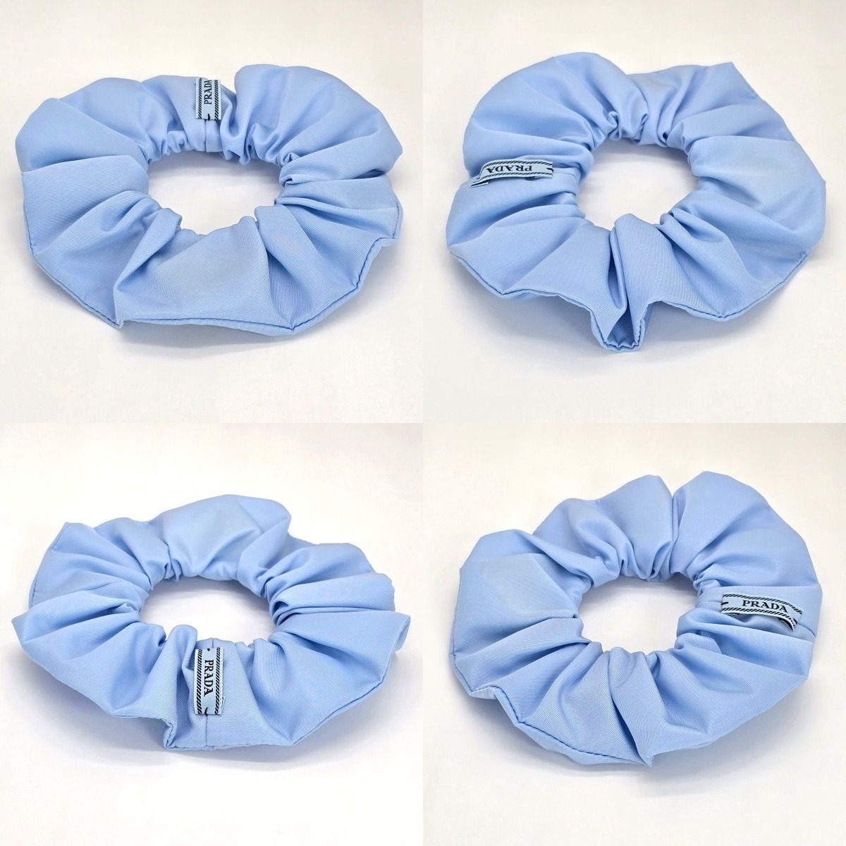 Prada Scrunchie Hair Triangle Logo Celeste Sky Blue Color Tessuto Recycled — view 3