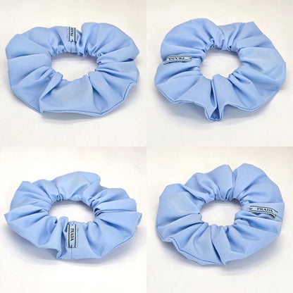 Prada Scrunchie Hair Triangle Logo Celeste Sky Blue Color Tessuto Recycled — view 3