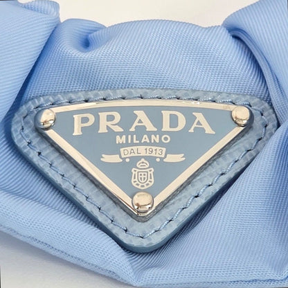 Prada Scrunchie Hair Triangle Logo Celeste Sky Blue Color Tessuto Recycled — view 4