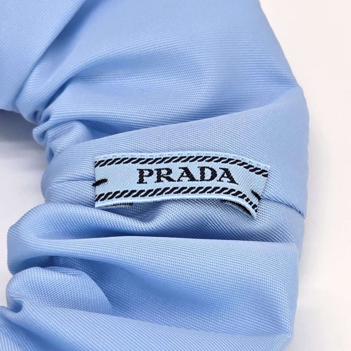 Prada Scrunchie Hair Triangle Logo Celeste Sky Blue Color Tessuto Recycled — view 5