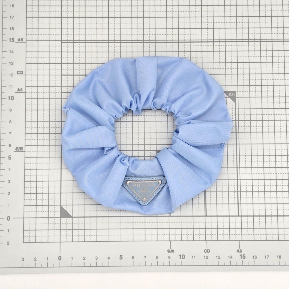 Prada Scrunchie Hair Triangle Logo Celeste Sky Blue Color Tessuto Recycled — view 6