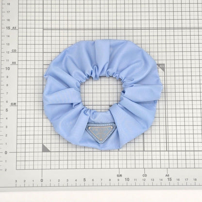 Prada Scrunchie Hair Triangle Logo Celeste Sky Blue Color Tessuto Recycled — view 6