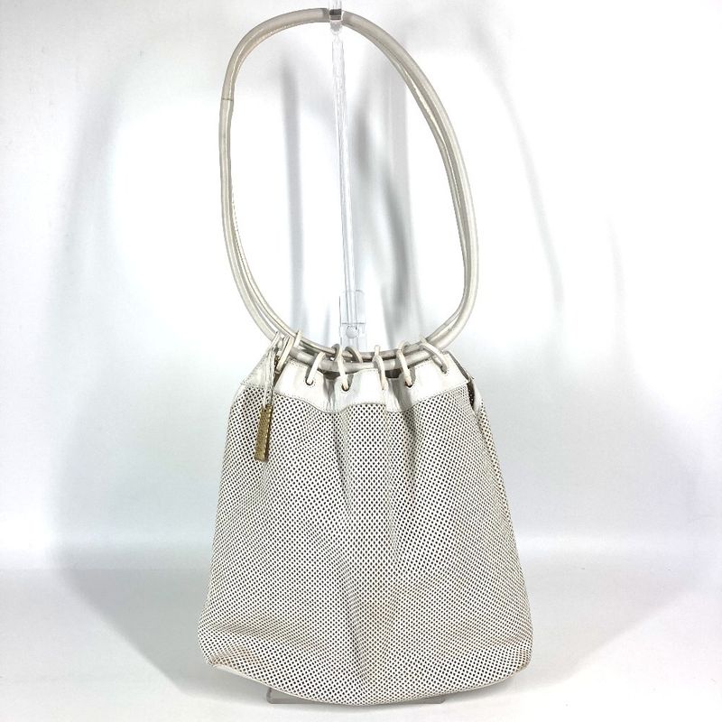 Gucci Shoulder Bag Perforated Mesh Logo 90644 Leather White
