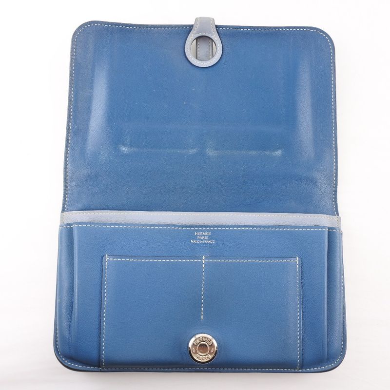 Hermes Dogon Calf Blue □R Unisex Long Wallet