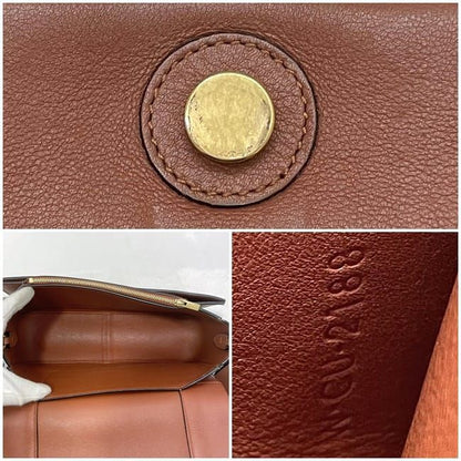 Celine Frame Shoulder Bag Brown Light Blue Excellent Condition Leather