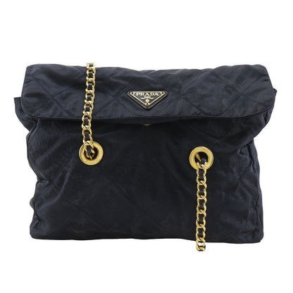 Prada Chain Shoulder Quilted Nylon Navy Blue Women's Shoulder Bag